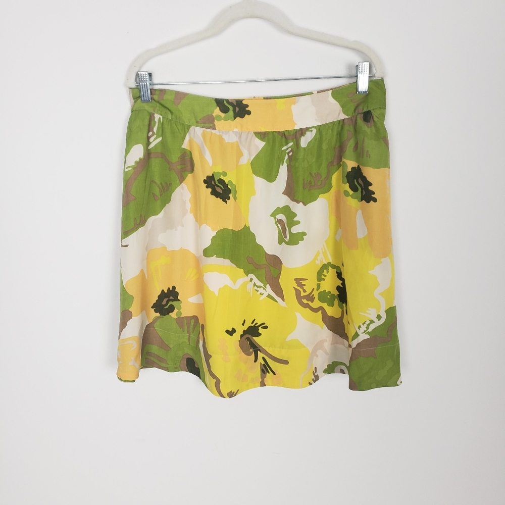 Yellow and Green Bright Summer Floral A-line Skirt